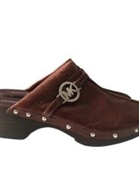 MICHAEL Michael Kors Brown Leather Studded Clog Mule with MK Logo